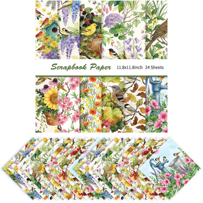 24 Sheets 11.8 x 11.8 Inch Japanese Washi Floral Scrapbook Paper, Double Sided Decorative Craft Paper for Junk Journals, DIY Card Making & Gift Wrapping
