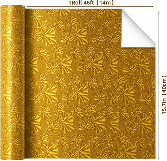Adameng 15.7" x 46 ft Embossed Floral Metallic Foil Wrap for Cake Boards, Florist Bouquets, Wedding & Holiday Gift Wrapping