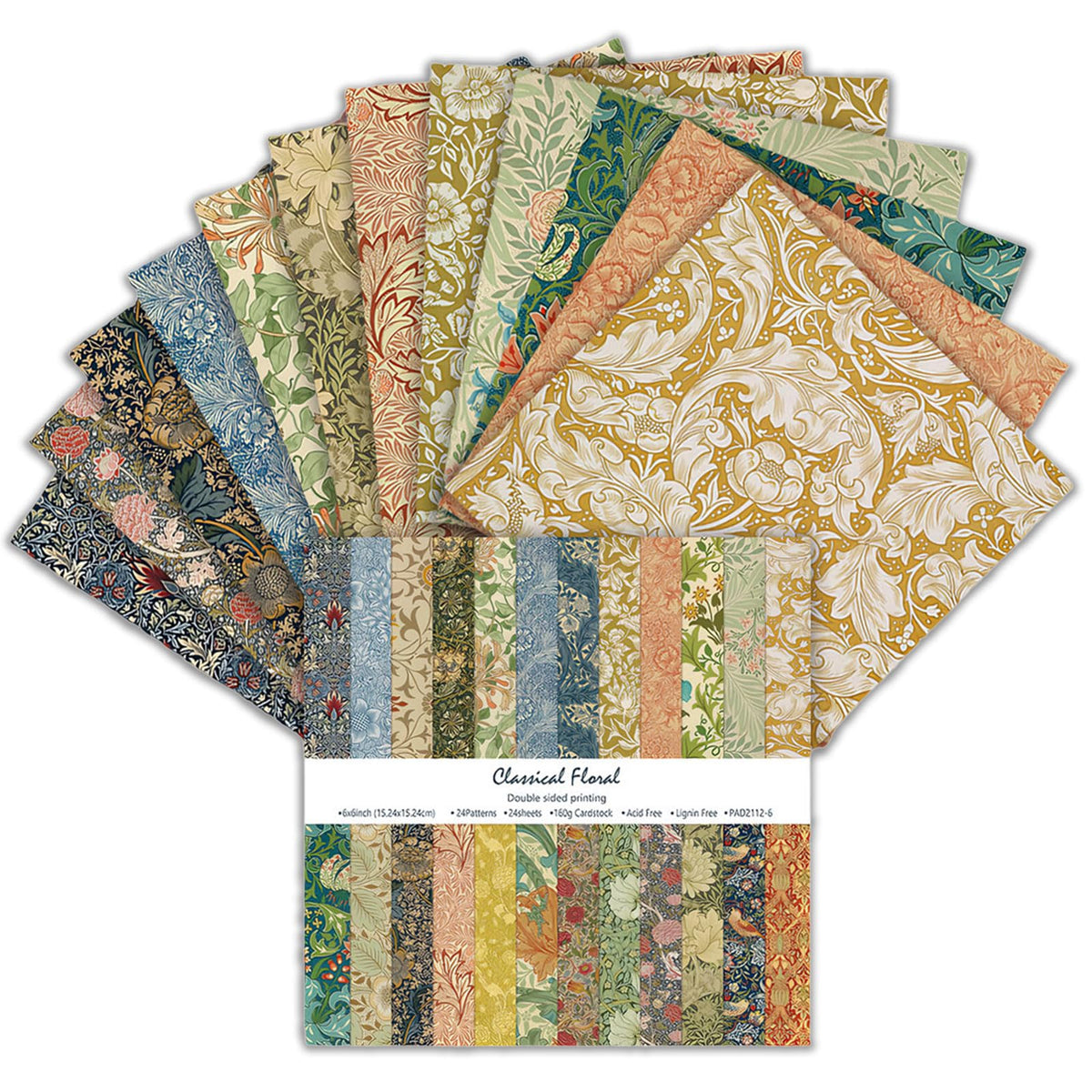 24 Sheets Floral Scrapbook Paper, 6 x 6 In Scrapbook Supplies(Beige)