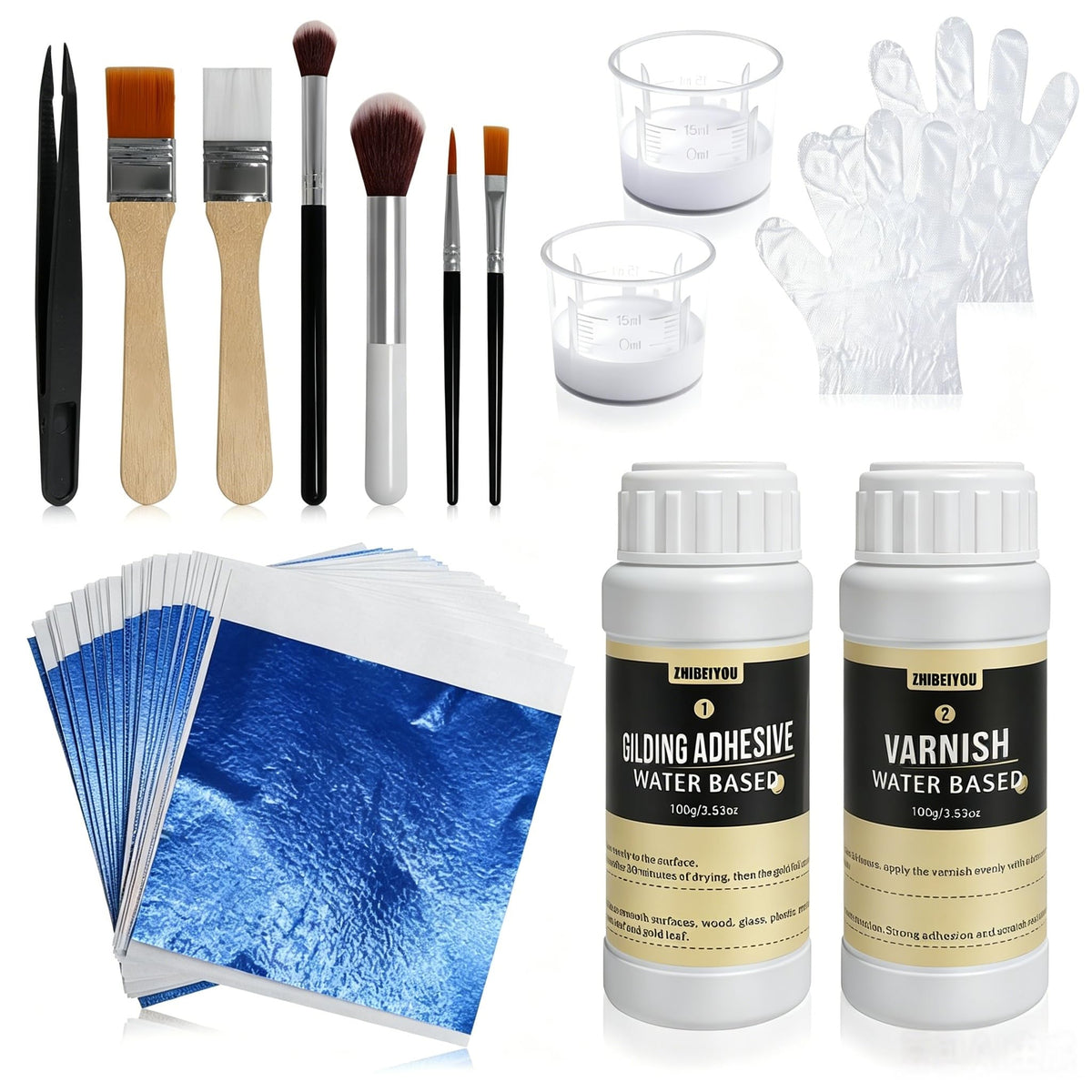 100 Pieces Gold Leaf Sheets, Complete Gilding Adhesive Kit for Gold Leaf