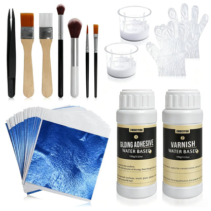 100 Pieces Gold Leaf Sheets, Complete Gilding Adhesive Kit for Gold Leaf