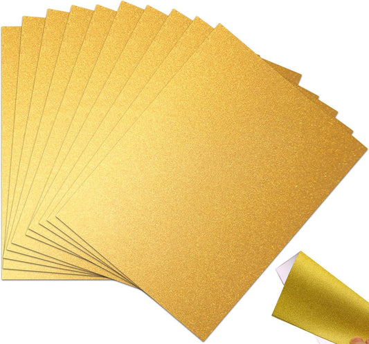 10 Sheets Gold Glitter Cardstock 250GSM/92lb No Shedding Sparkle Paper for DIY Crafts, Invitations & Cricut Cutting | Printer-Friendly A4 Size (7.87x11.8) for Scrapbooking & Gift Boxes