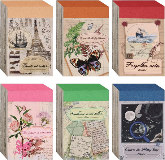 300Pcs Washi Stickers in 6 Mini Books, Vintage Nature Junk Journal Supplies