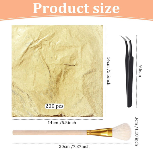 Cunhill Gold Leaf Sheets for Art, 200 Pcs, Gold