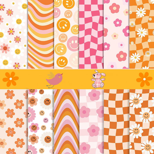 VIVIQUEN 24 Sheets Little Orange Daisy Double-Sided Scrapbook Paper 30x30cm Flower Craft Paper Folded Flat for DIY Decorative Background Card Making Photo Album Junk Journal Decor