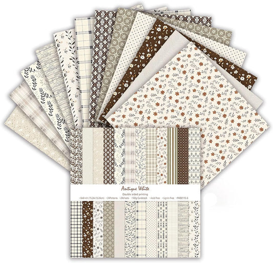 24 Sheets Floral Scrapbook Paper, 6 x 6 In Scrapbook Supplies(Beige)