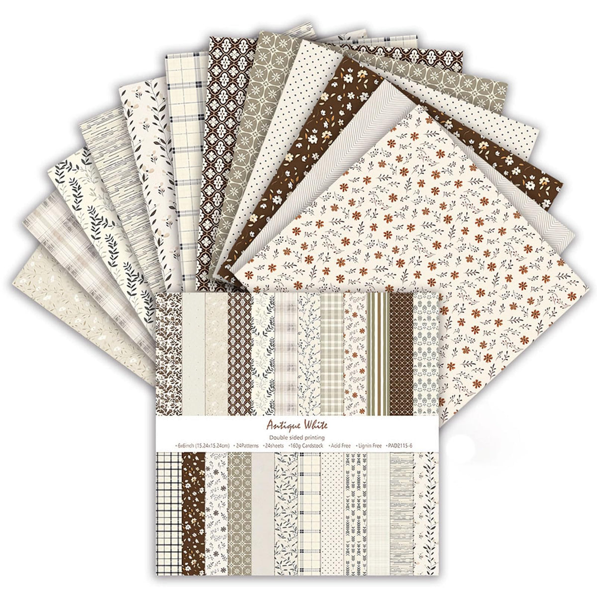 24 Sheets Floral Scrapbook Paper, 6 x 6 In Scrapbook Supplies(Beige)