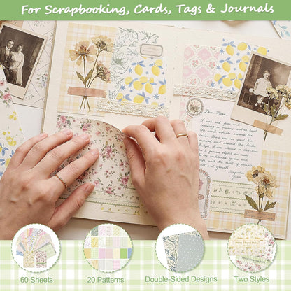 Scrapbook Paper, 60 Sheets, Double-Sided Floral, 5.5 x 8.3 in