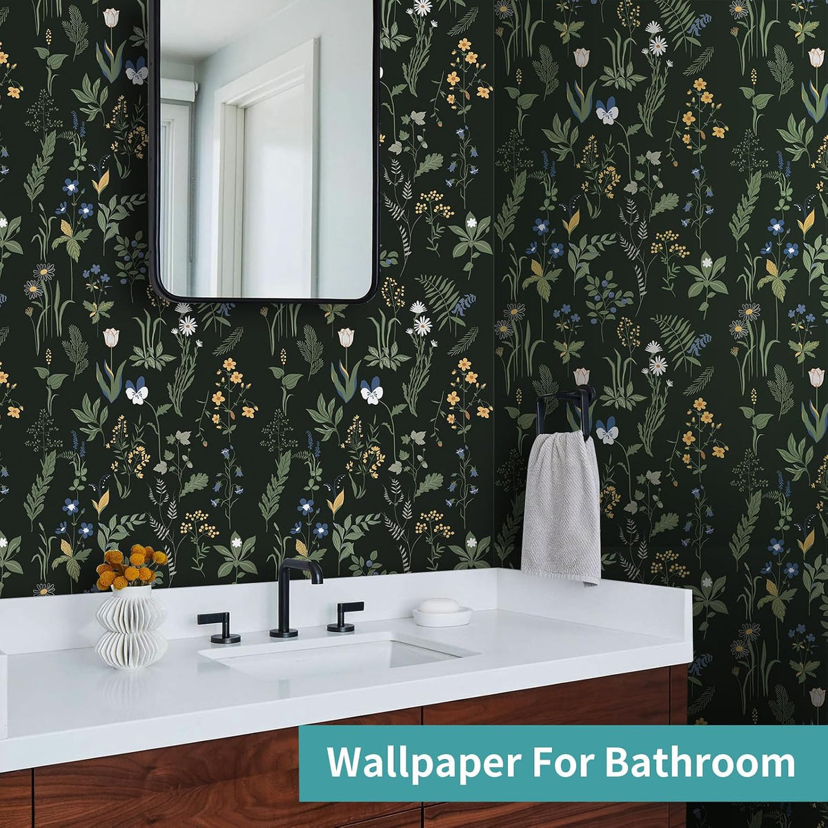 Green Vintage Floral Peel and Stick Wallpaper Boho Floral Contact Paper