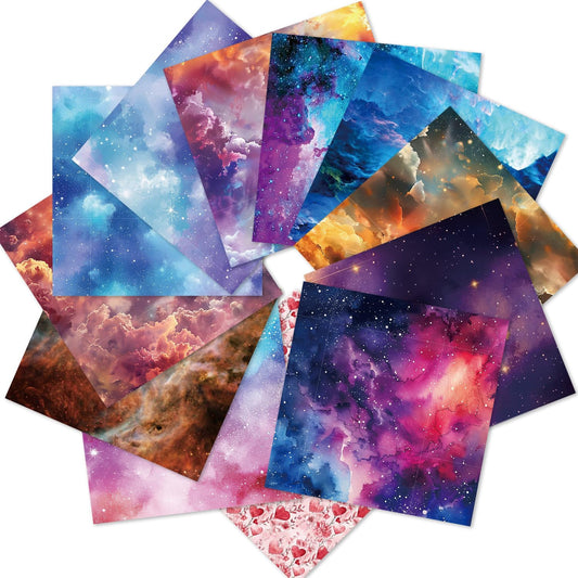Galaxy Scrapbook Paper Starry Sky Patterned Paper 12×12-24 Sheets Double-Sided CardStock Journaling Planner Papers for Holiday Cardmaking DIY Origami Decorative Craft Papers.