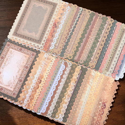 60 Sheets Vintage Lace Edge Scrapbook Paper, 4.9"x6.9" Decorative Paper