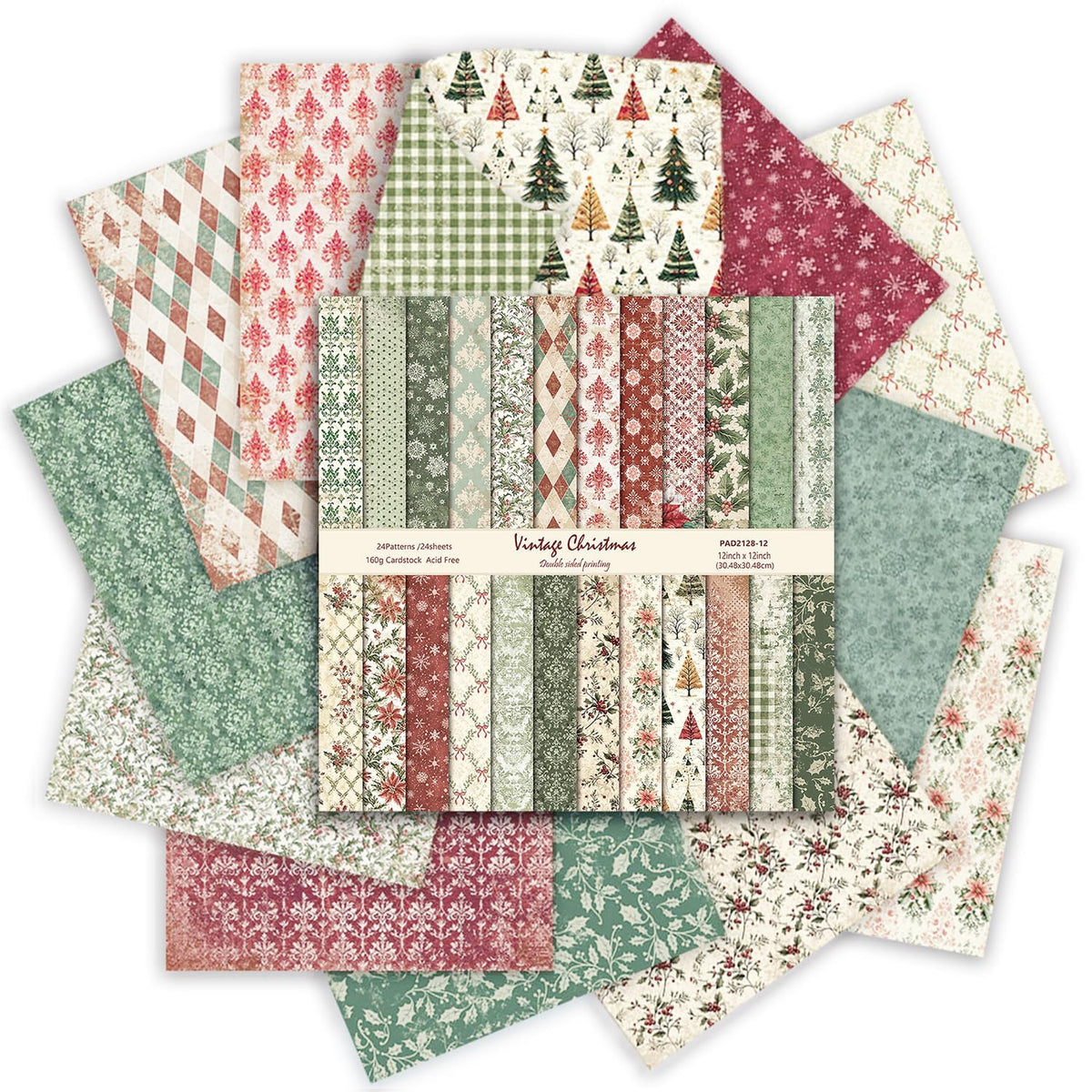 24 Sheets Scrapbook Paper 12" Double-Sided Photo Backdrop Bohemian Patterned (Floral Design K)