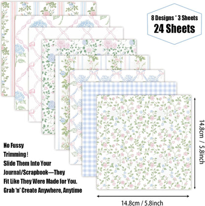 24 Sheets Scrapbook Paper - Soft Vintage Flora