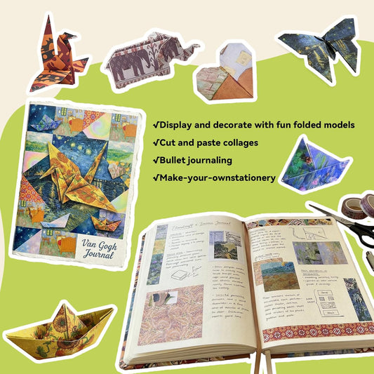 JoyCat Monet Patterned Origami Paper, 50 Double-Sided Sheets, 6x6 Inch