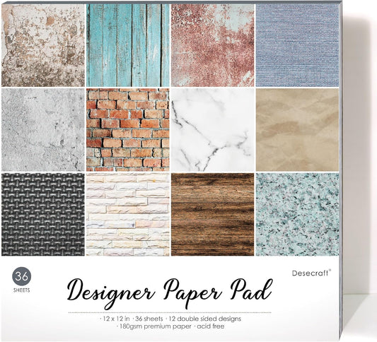 Vintage Wooden Brick Marble 12x12 Scrapbooking Cardstock Decorative Paper for Card Making Background Origami Textured Decorative Scrapbook Paper Scrapbook Materials Supplies