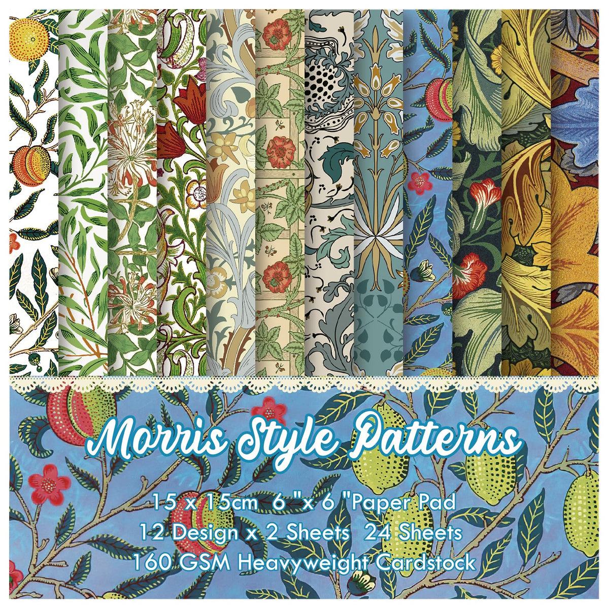 Scrapbook Paper, 24 Sheets 6"×6" 160gsm Single-Sided Patterned Cardstock