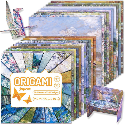 JoyCat Monet Patterned Origami Paper, 50 Double-Sided Sheets, 6x6 Inch