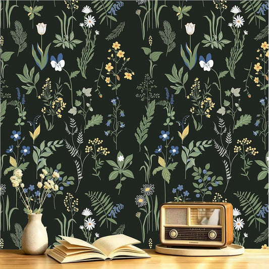 Green Vintage Floral Peel and Stick Wallpaper Boho Floral Contact Paper