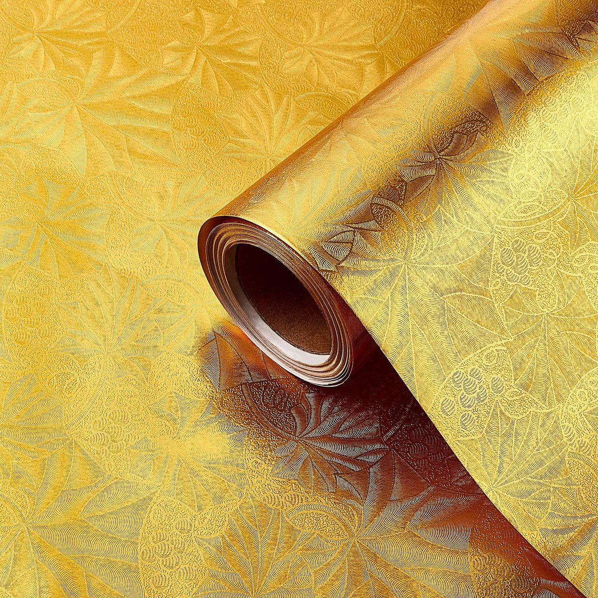 Jecery Embossed Floral Foil Wrapping Paper, Metallic 15.7" x46 Ft,Gold