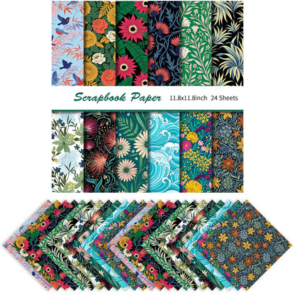 24 Sheets 11.8 x 11.8 Inch Japanese Washi Floral Scrapbook Paper, Double Sided Decorative Craft Paper for Junk Journals, DIY Card Making & Gift Wrapping