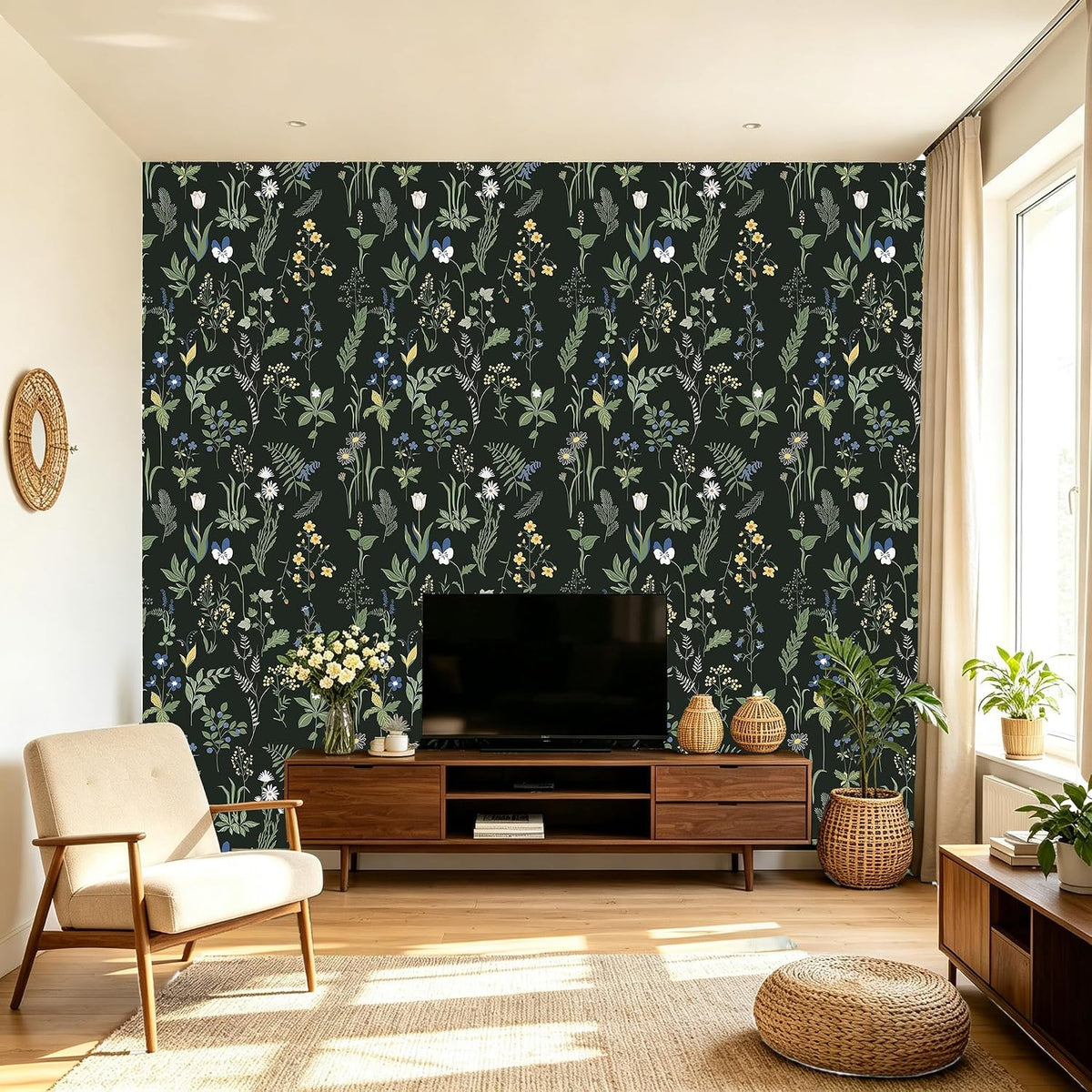 Green Vintage Floral Peel and Stick Wallpaper Boho Floral Contact Paper