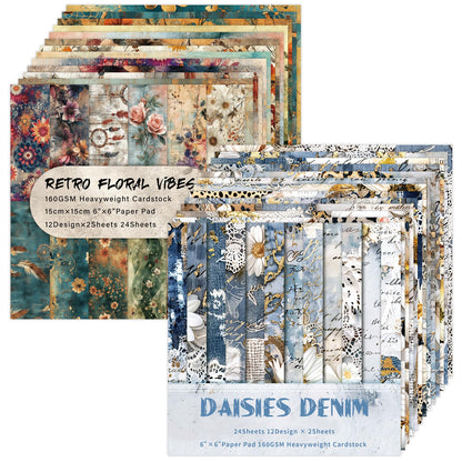 Scrapbook Paper,24 Sheets 6"x 6" Single-Sided Pattern Decorative Cardstock