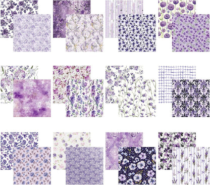 Scrapbook Paper 6x6 Inch, 24 Sheets Double-sided Purple Cardstock, 24 Floral Patterns, 160 gsm Decorative Craft Paper Pad for Card Making, junk Journal, Photo Album Background