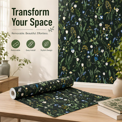 Green Vintage Floral Peel and Stick Wallpaper Boho Floral Contact Paper