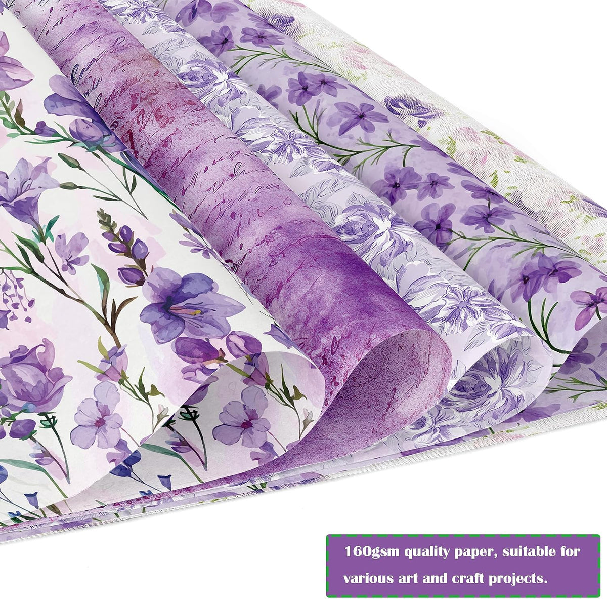 Scrapbook Paper 6x6 Inch, 24 Sheets Double-sided Purple Cardstock, 24 Floral Patterns, 160 gsm Decorative Craft Paper Pad for Card Making, junk Journal, Photo Album Background
