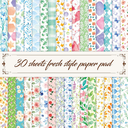 30 Sheets Garden Floral Paper Pad, Double-Sided Scrapbook Paper with Unique Soft Fresh Designs Decorative Scrapbooking Supplies For Card Making, Album, Stamping, Background Decoupage