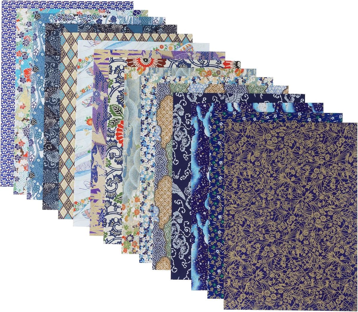 Chiyogami Yuzen Washi B4, 15 Patterns, 15 Sheets (Blue Type B Set)