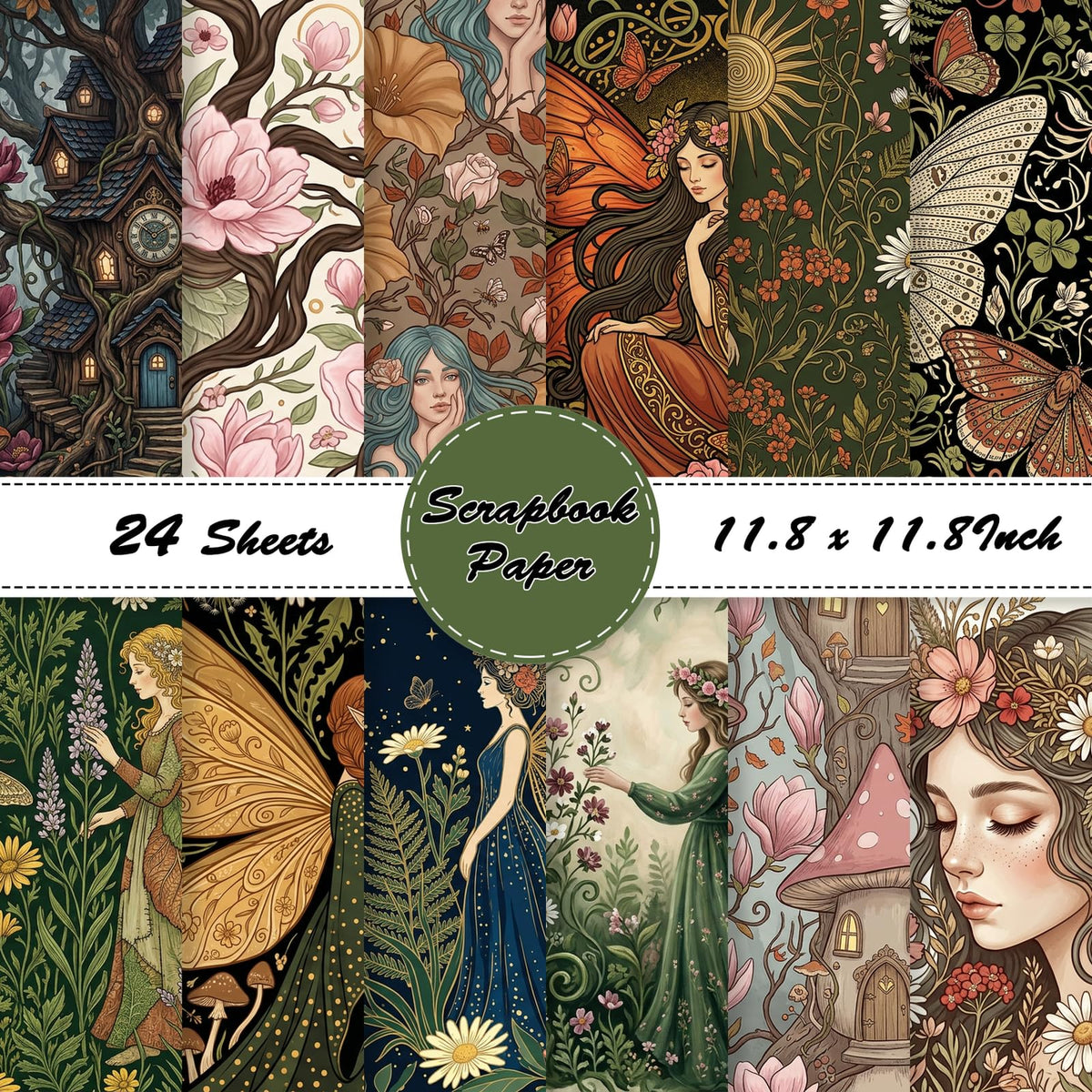 24 Sheets 11.8 x 11.8 Inch Japanese Washi Floral Scrapbook Paper, Double Sided Decorative Craft Paper for Junk Journals, DIY Card Making & Gift Wrapping