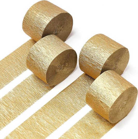 PartyWoo Gold Crepe Paper Streamers 4pcs 328 FT Gold Streamers