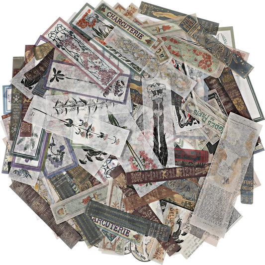 Tenare 120 Pieces Vintage Scrapbook Washi Stickers, Flower, Title, Book