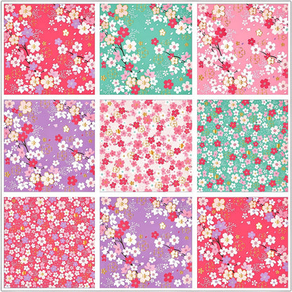 112 Sheets Heavier Origami Paper Japanese Cherry Blossom Pattern Sakura Bronzing Chiyogami 6" 15cm Washi Easy Fold Paper for Beginner