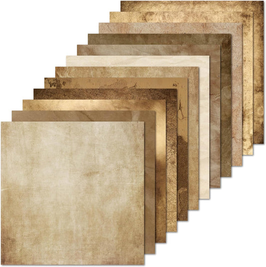 12x12 Vintage Brown Scrapbook Paper Pad - 36 Sheets Double Sided Textured Cardstock, 180gsm Earth Tone Decorative Craft Paper for Card Making Journaling Scrapbooking Supplies