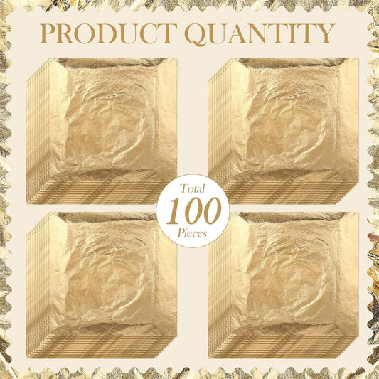 Bememo 100 Pcs Gold Leaf Sheets Imitation Foil Papers for Arts Crafts