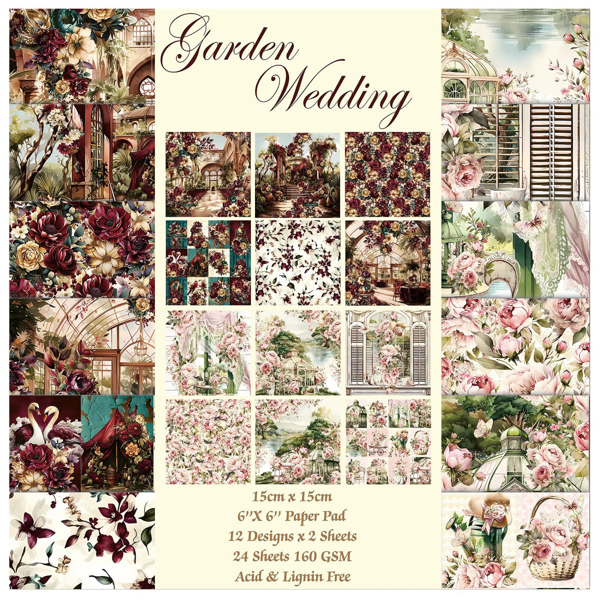 Scrapbook Paper, 24 Sheets 6"×6" 160gsm Single-Sided Patterned Cardstock