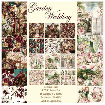 Scrapbook Paper, 24 Sheets 6"×6" 160gsm Single-Sided Patterned Cardstock
